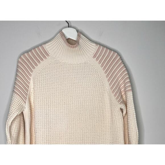 525 America Cream and Light Pink Wool Cotton Waffle Knit Sweater Size M - Picture 2 of 9